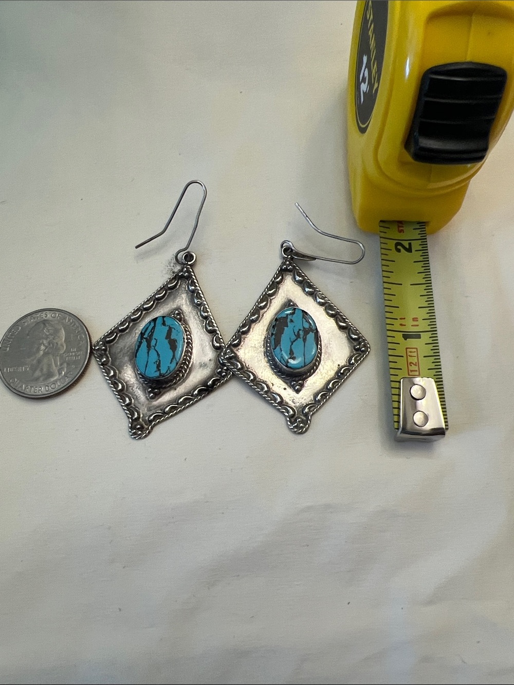Sterling silver and Turquoise Stone Drop Earrings - Women Jewelry